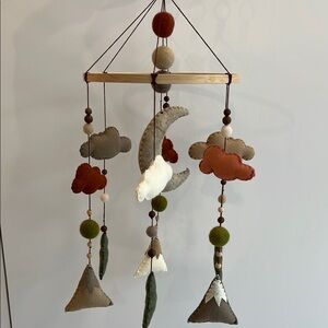 Handmade Felt Baby Mobile with Clouds and Moon.